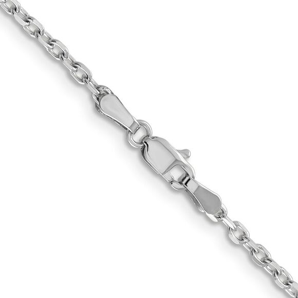 14k White Gold 16in 2.2mm Diamond-cut Round Open Link Cable Lobster Clasp Chain